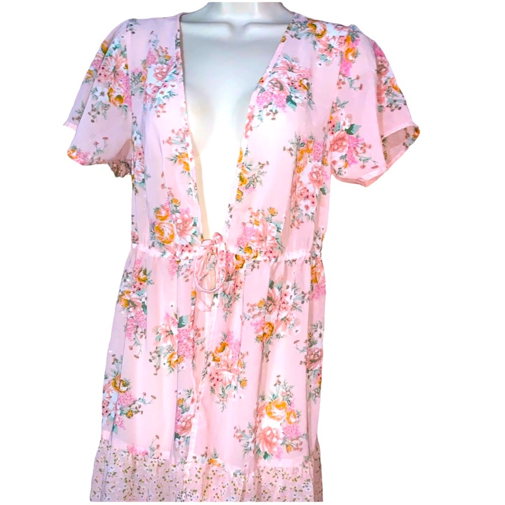 Long Cover up in Pink Girly Floral Print